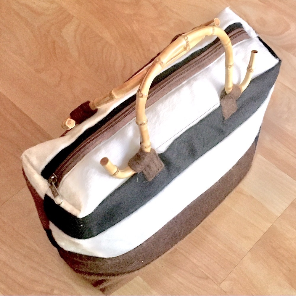 Soft Alpaca wool patchwork satchel bamboo handles - Picture 8 of 8